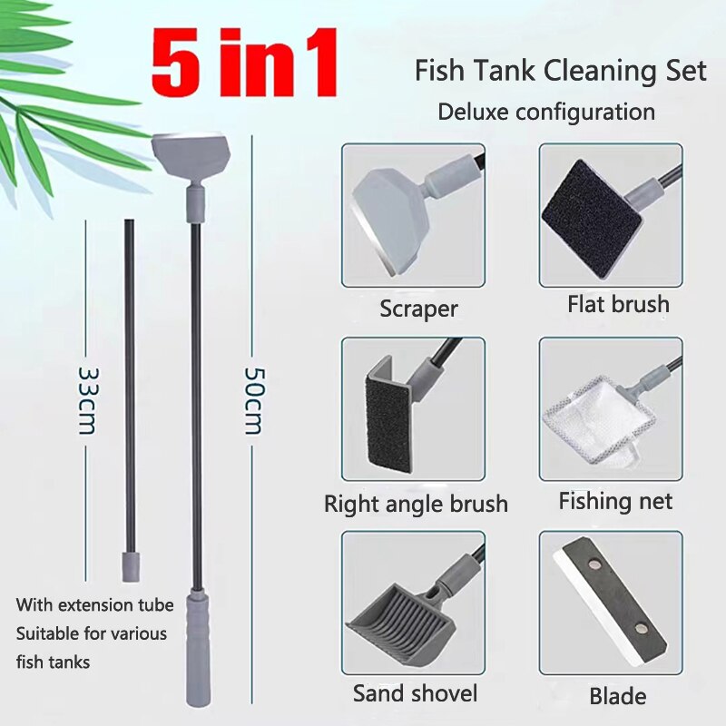 Aquarium 3 in 1/5 in 1 Tank Clean Set | Fish Tank Cleaning Tool Kit | Algae Remover