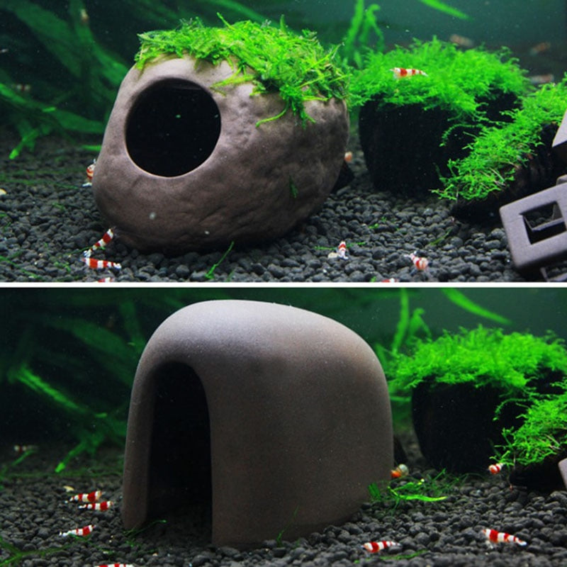 Ceramic Aquarium Decoration Fish Shrimps Shelter House Pottery | Simulation Stone Fish Tank Deco