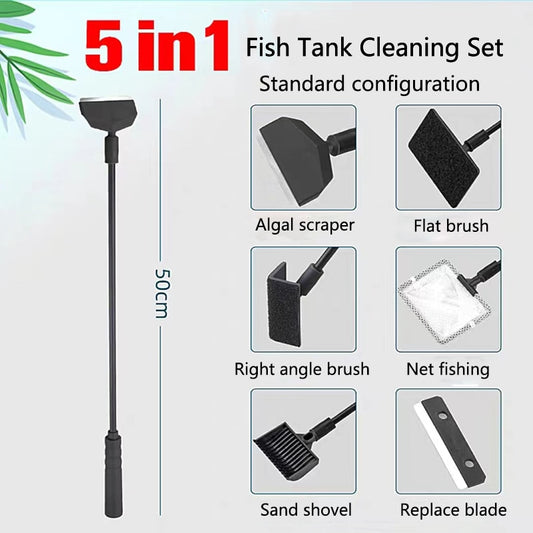Aquarium 3 in 1/5 in 1 Tank Clean Set | Fish Tank Cleaning Tool Kit | Algae Remover